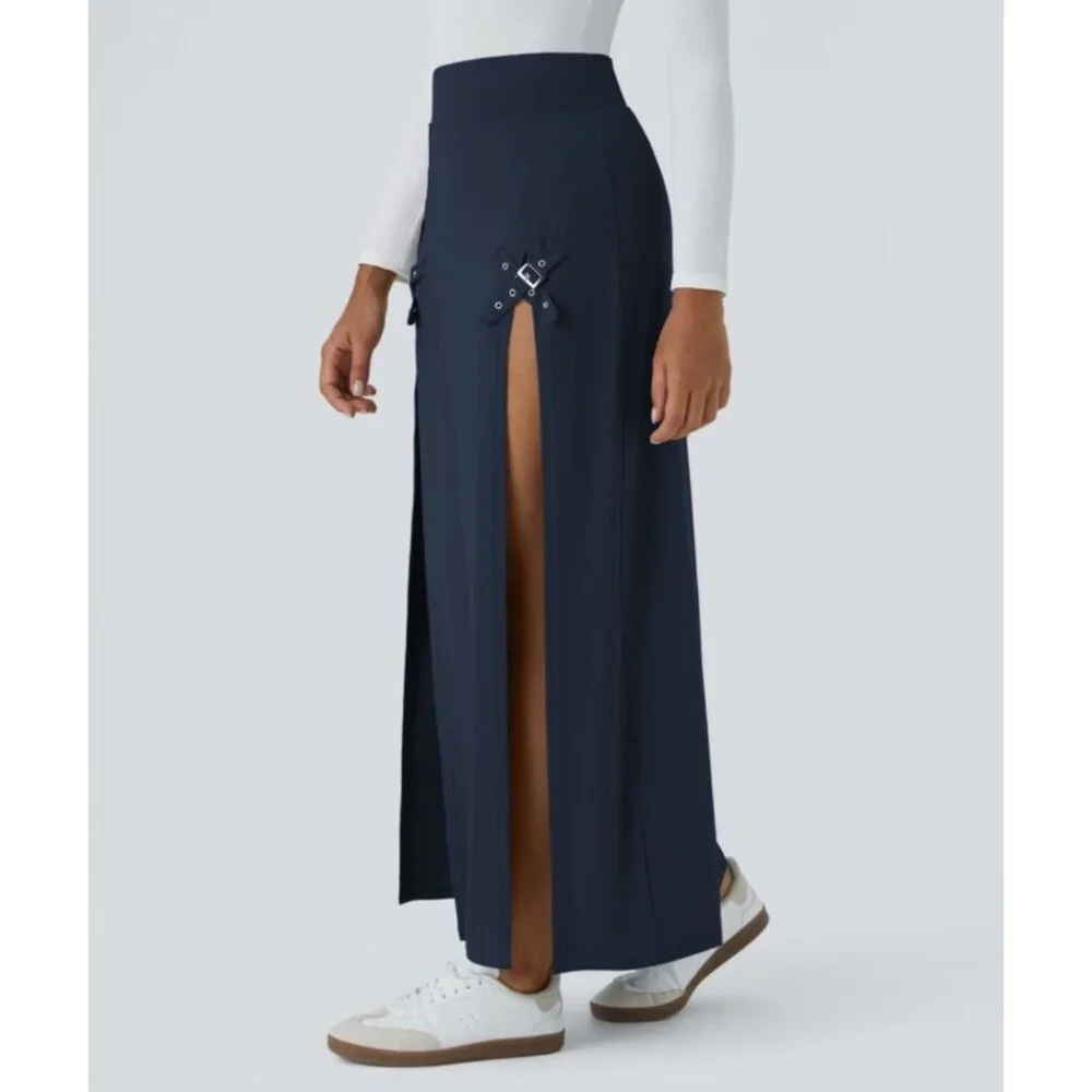 Halara High Waisted Decorative Buckle Split 2-in-1 Maxi Casual Skirt Sz Small Na - Picture 7 of 9